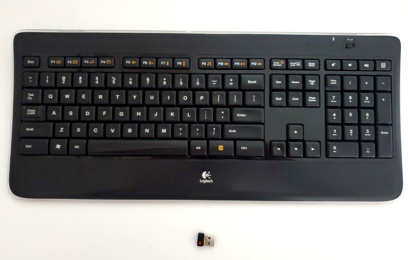 Logitech K800 Y-R0011 Illuminated Wireless PC Keyboard with USB Dongle (Tested)
