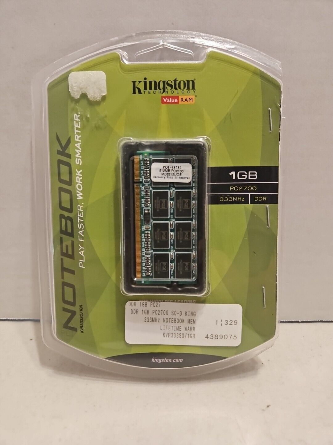 Kingston Technology Value RAM Notebook Memory 1GB KVR333S0 - New & Sealed