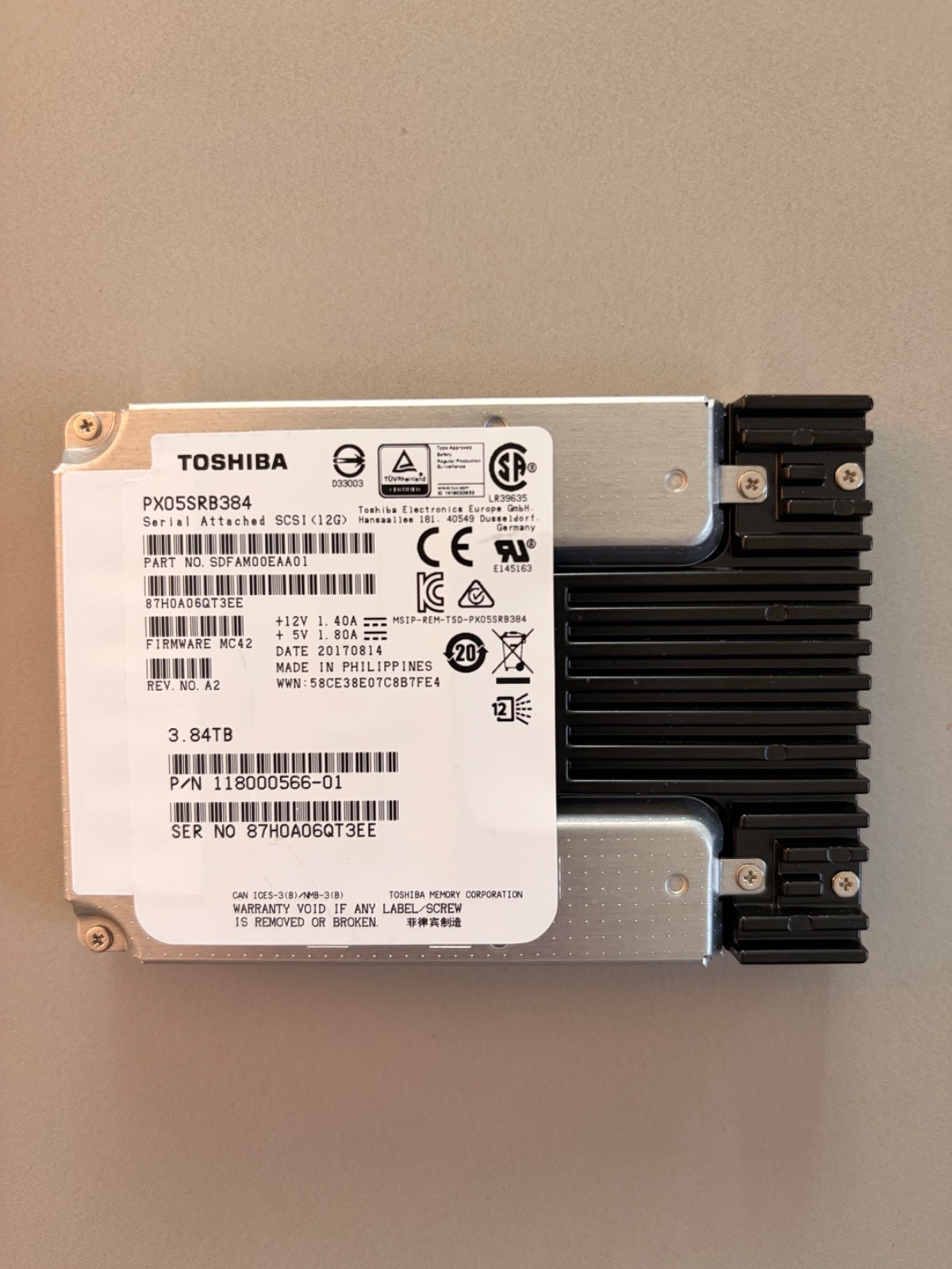 DELL EMC TOSHIBA 3.84TB SAS 12Gbps 2.5in SSD 118000566-01 - Tested Working