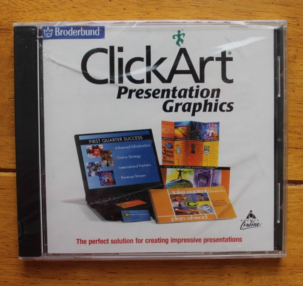 Broderbund ClickArt Presentation Graphics [SEALED] Cracked Case