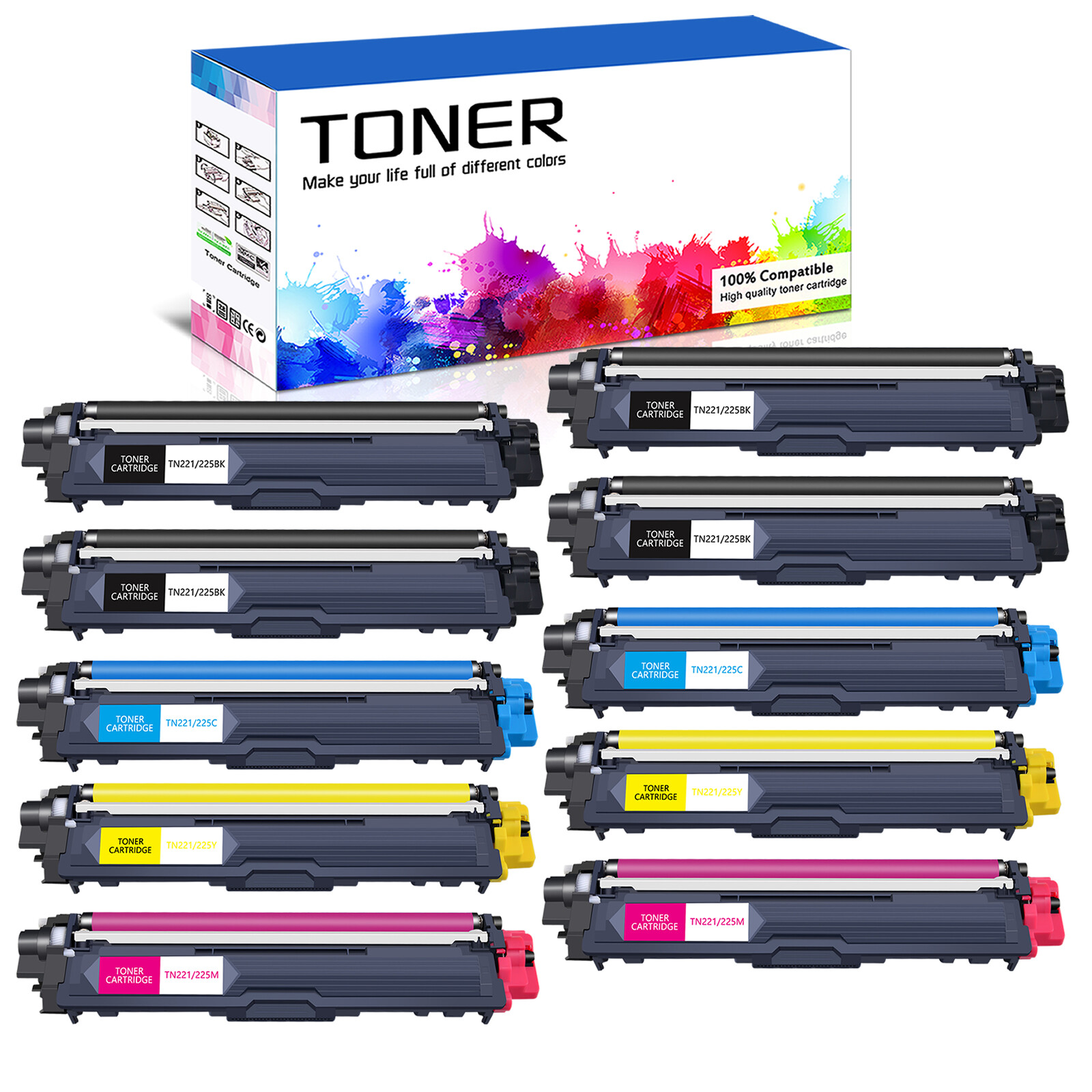 10PK Toner Compatible for Brother TN221 TN225 Hl-3170CDW MFC-9130CW MFC-9340CW