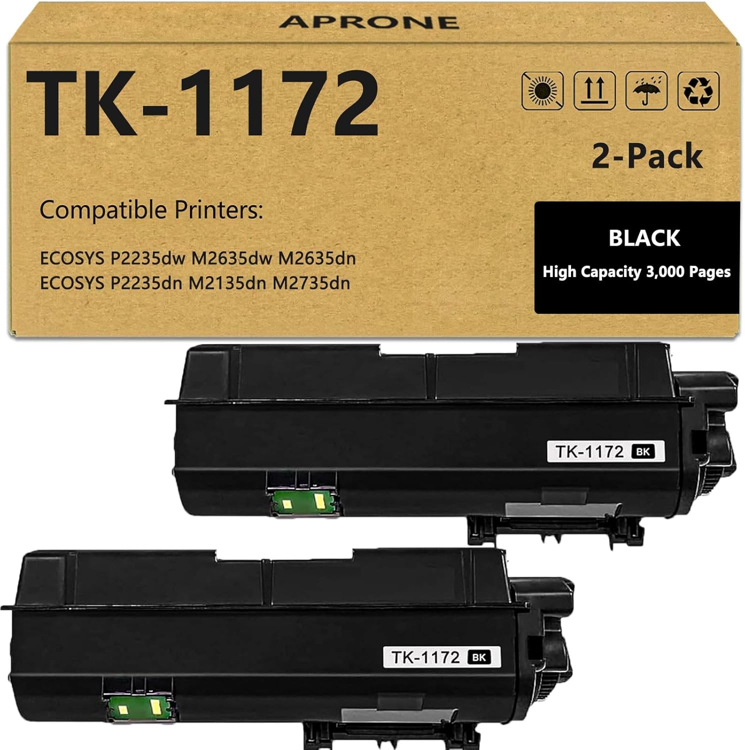 APRONE TK-1172 TK1172 Black Toner Cartridge Compatible for Kyocera TK 1172