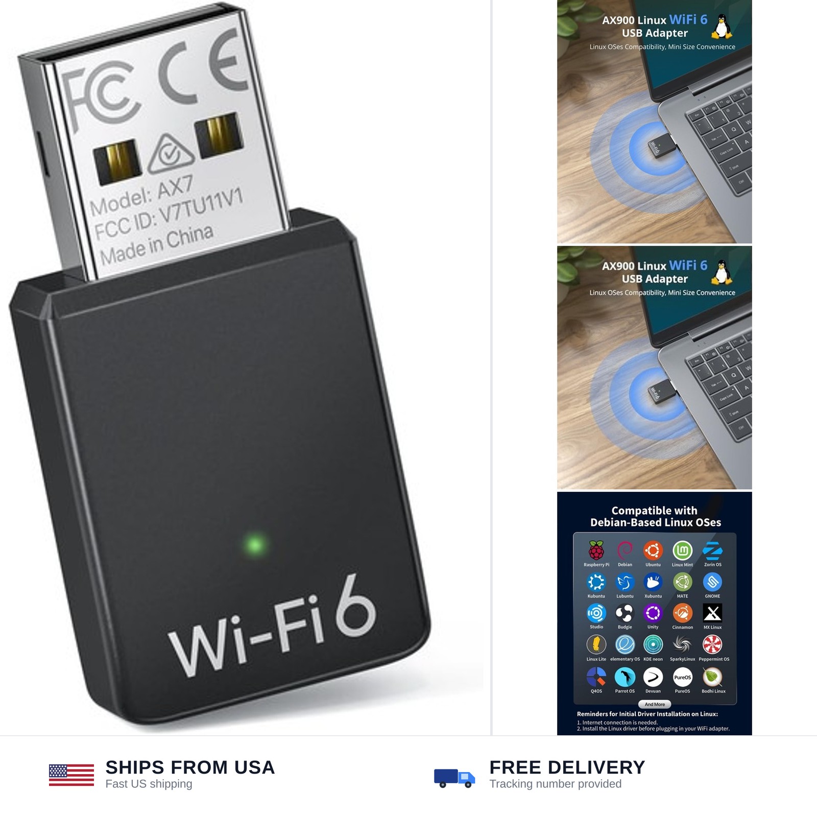 BrosTrend AX900 Mini USB WiFi 6 Linux Compatible WiFi Adapter, Dual Band