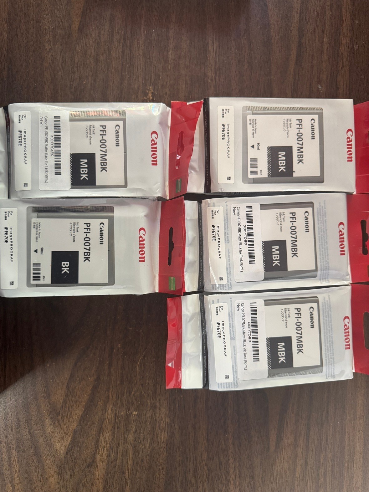 5x Canon PFI-007 BK MBK Ink Tanks iPF670E imagePROGRAF EXPIRED 2020-2021