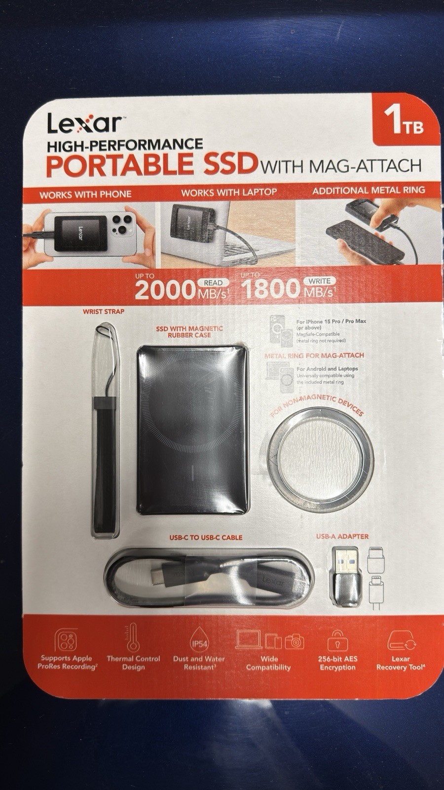 NEW Lexar 1TB Portable SSD with Mag Attach compatible with Type A and C