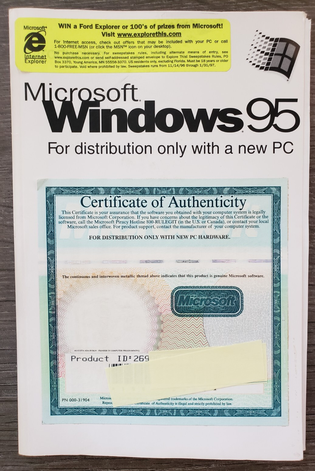 Microsoft Windows 95 Booklet Manual With Certificate Of Authenticity COA