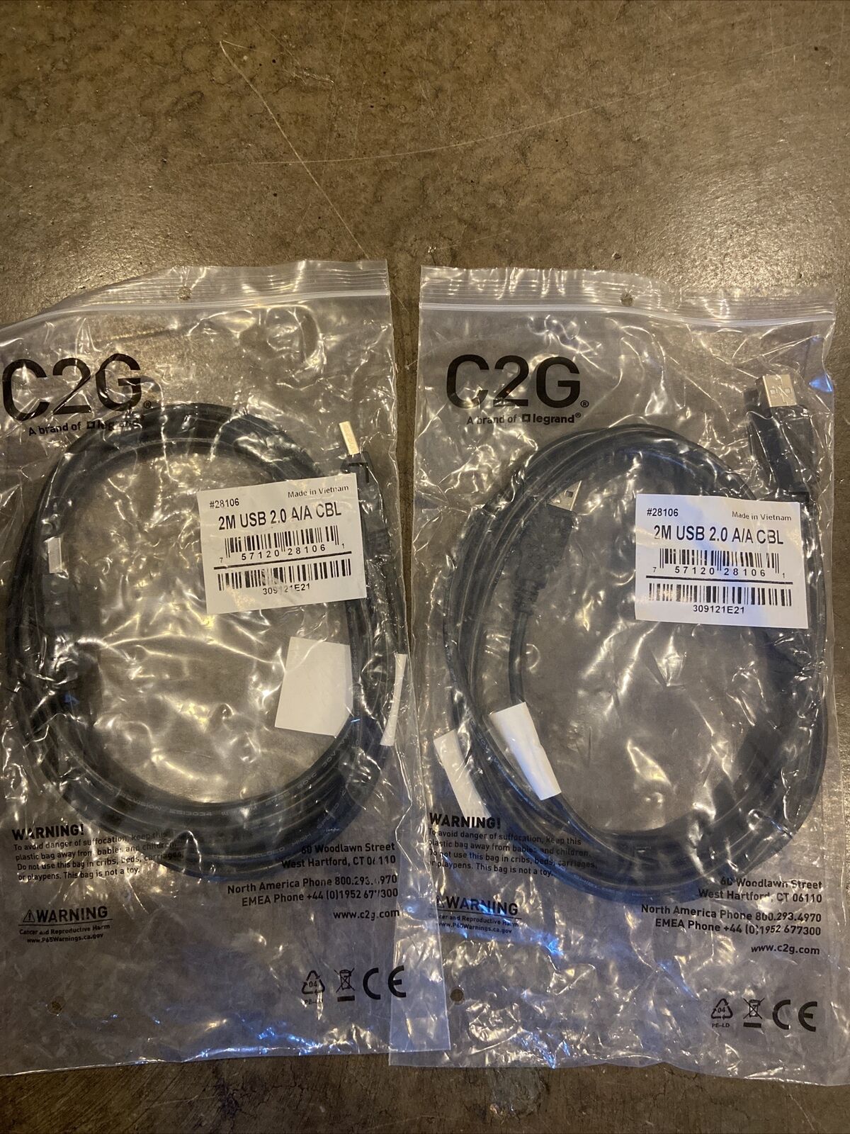 Lot of 2 CablesToGo #28106 2M USB 2.0 A/A Cable