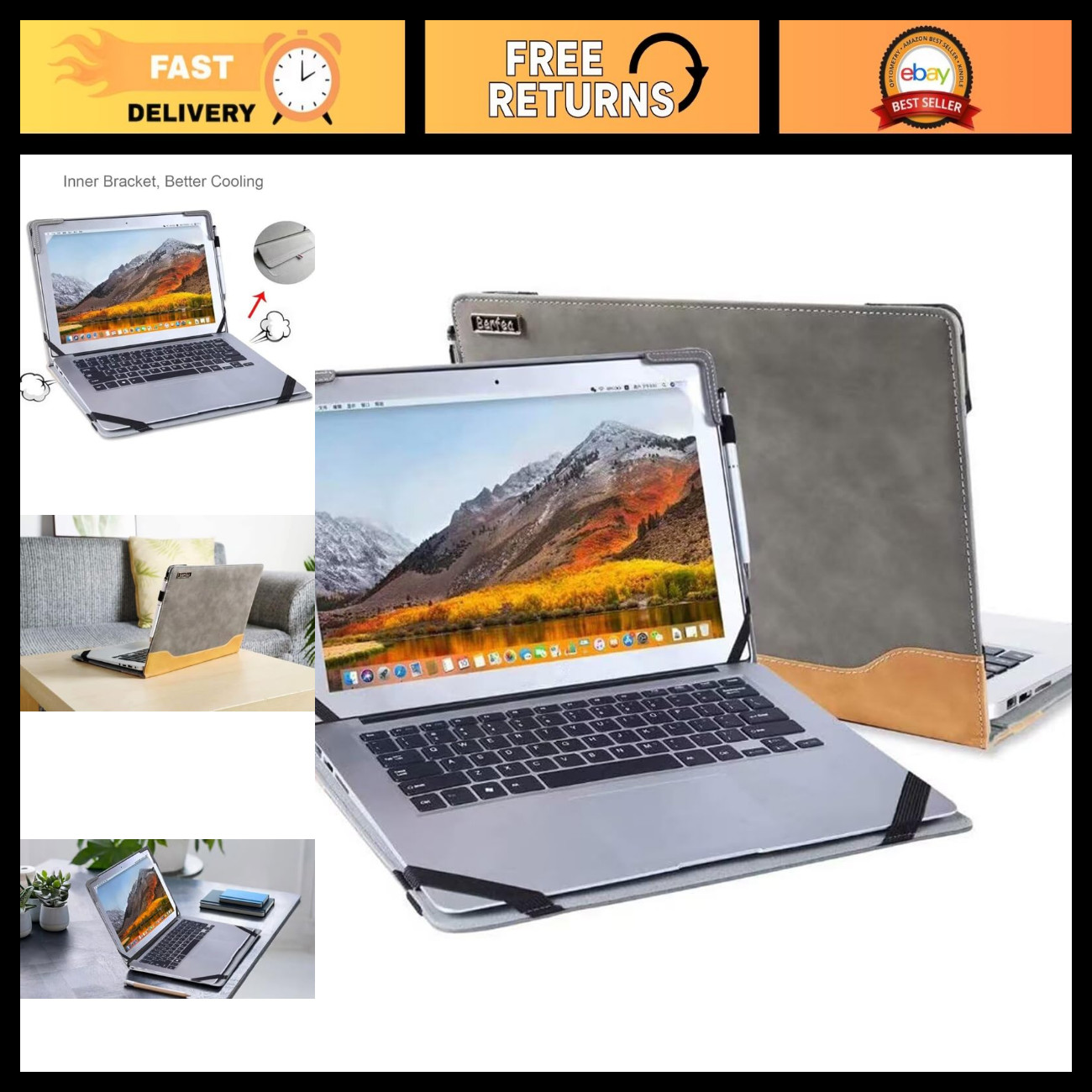 Protective Stand Case Cover for 14" Dell Latitude Laptops with Cooling Bracket