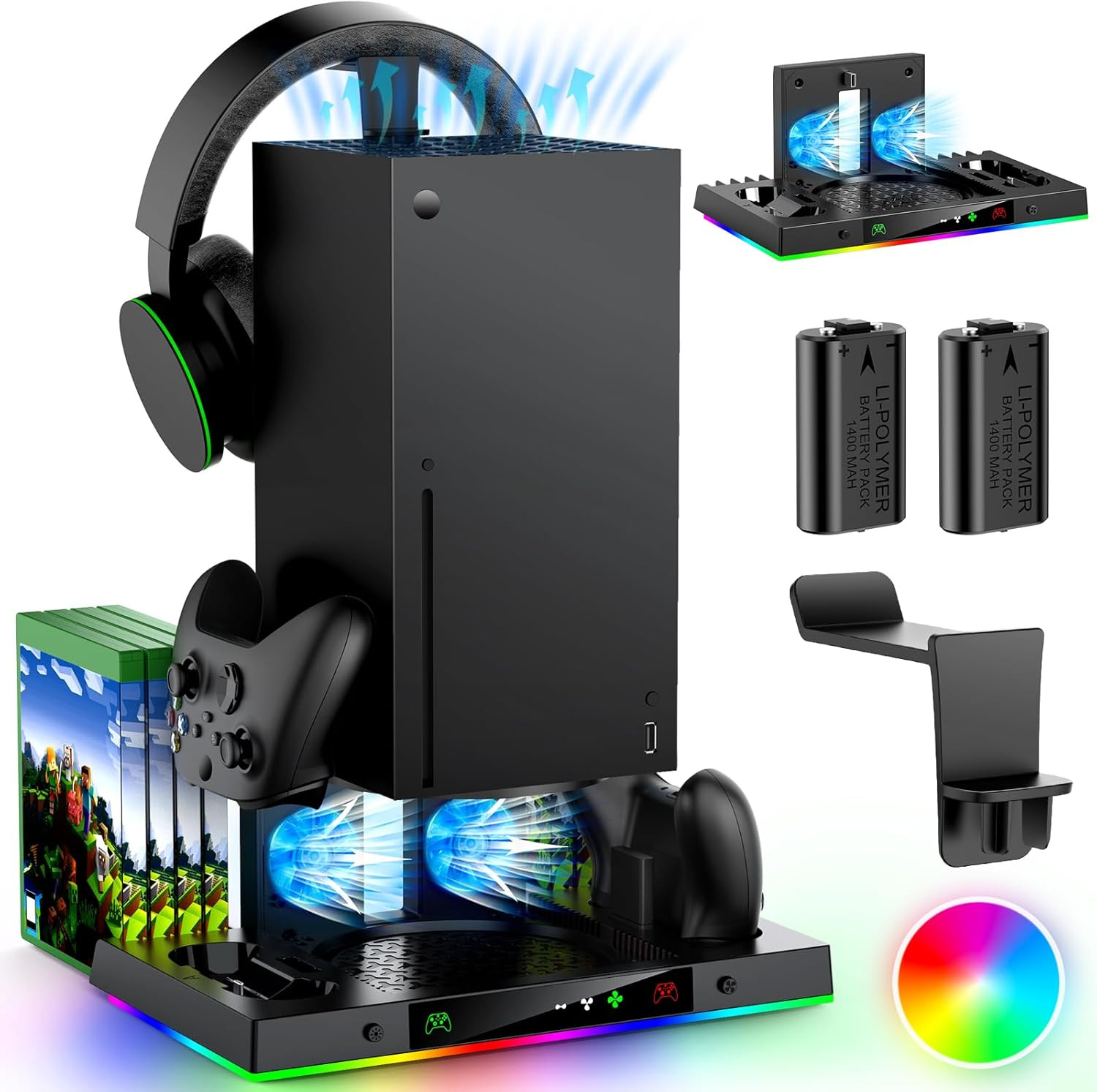 Upgrade Cooling Fan&Dual Charging Stand for Xbox Series X Console&Controller,Coo