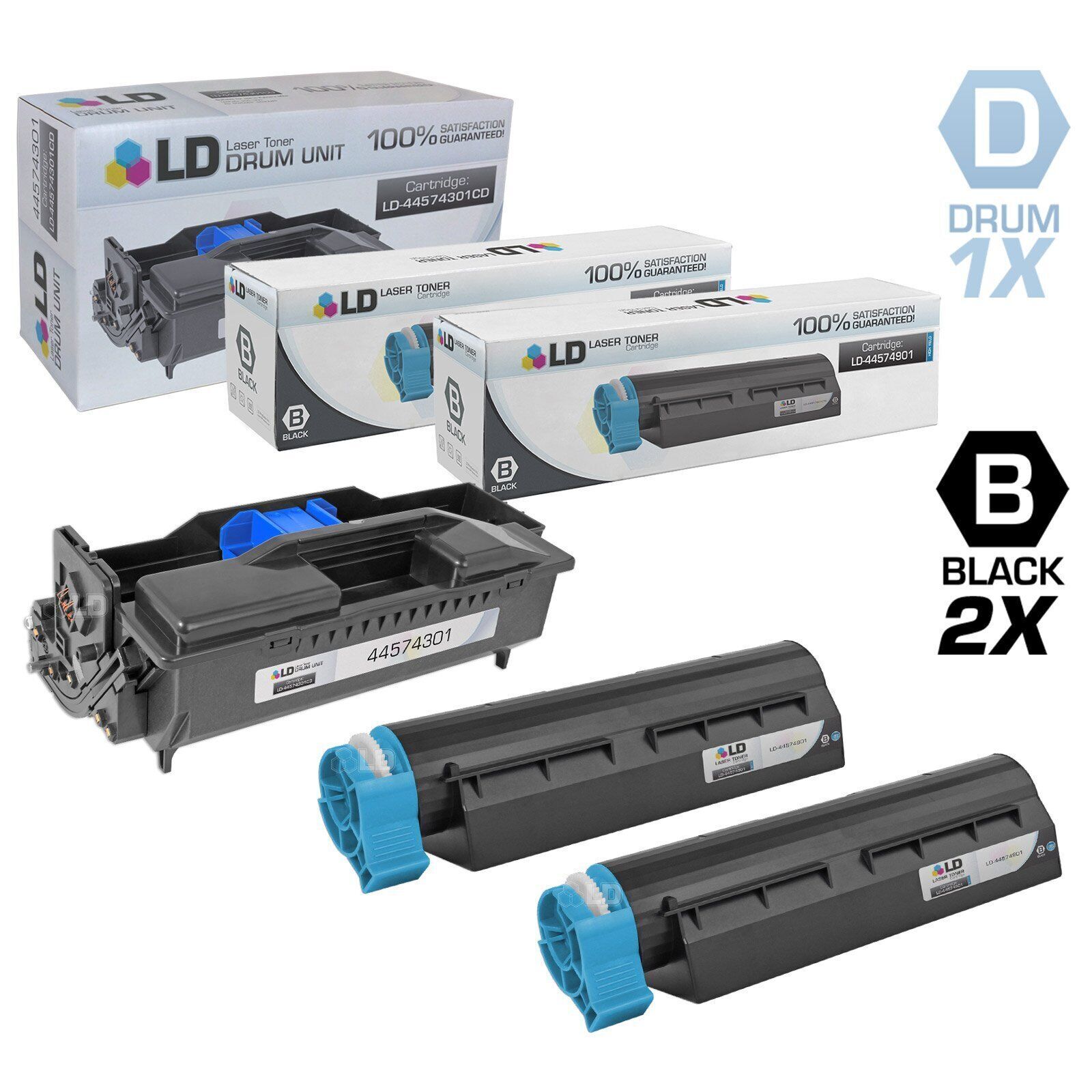 LD Compatible Toner and Drum Unit for Okidata B411D Set of 3: 44574901 44574301