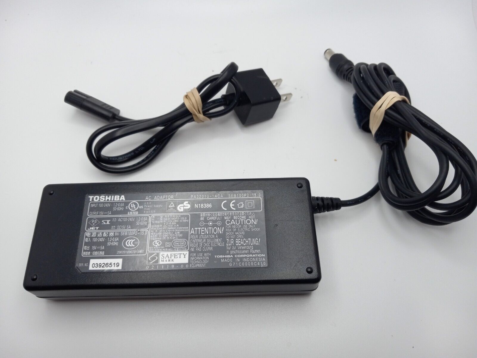 #B) Toshiba Genuine 75W 15V AC Adapter Charger W Cord PA3201U-1ACA