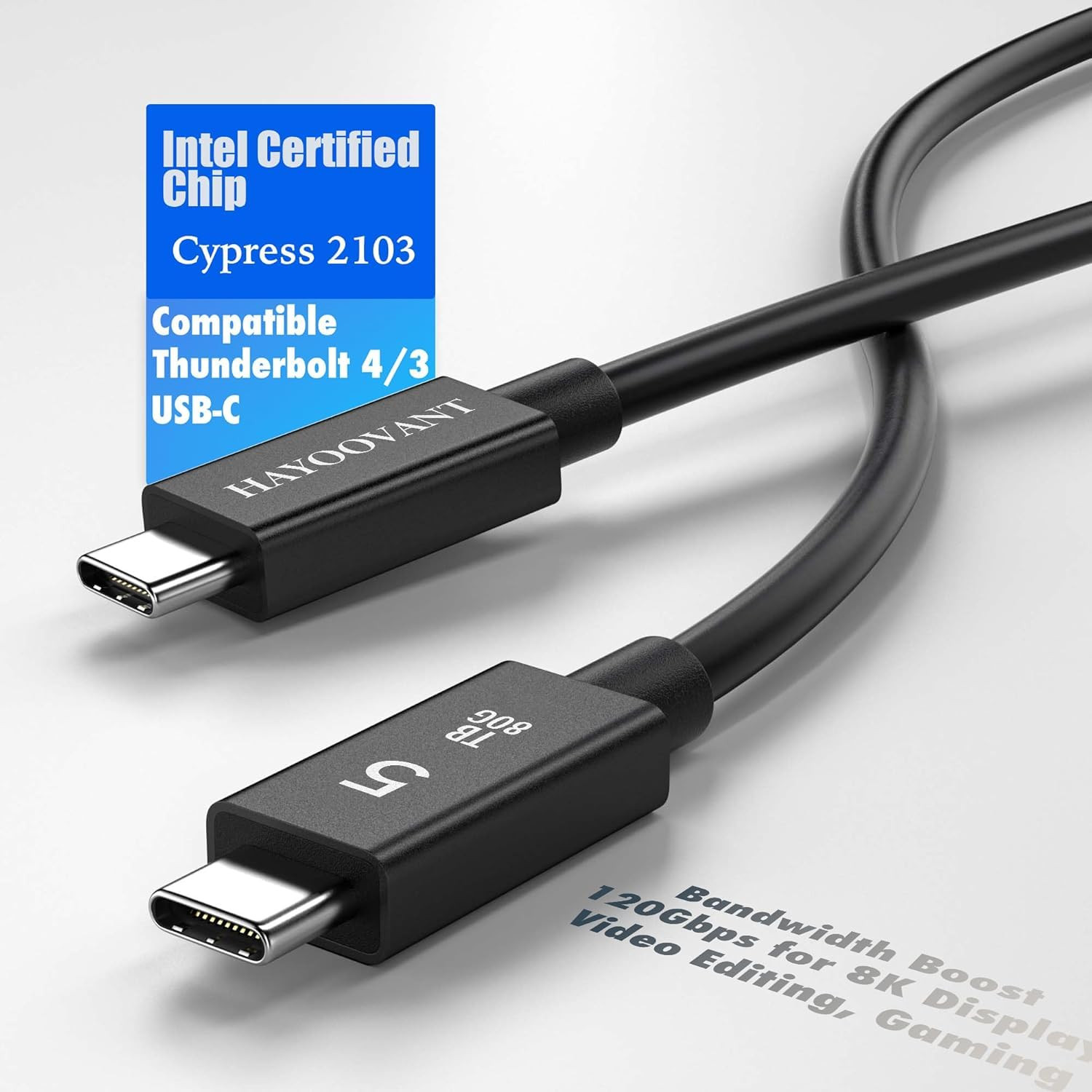 Thunderbolt 5 USB-C 5.0 Cable 3.3 ft 80Gbps PD 240W 16K Video Display UHD USK