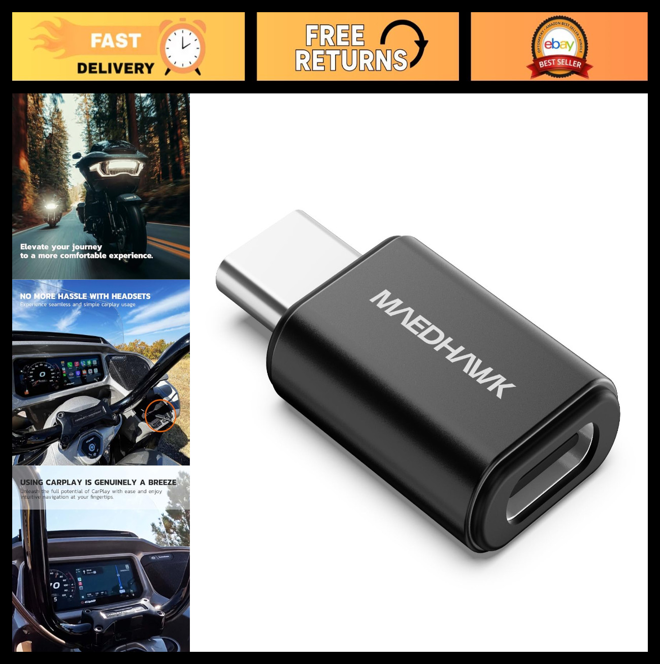 Motorcycle CarPlay Bluetooth Headset Adapter for Hands-Free Riding & Music