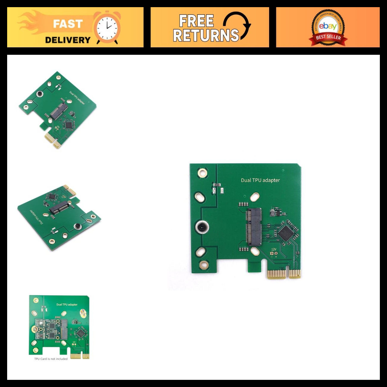 Dual Edge TPU PCIe x1 Low Profile Adapter - Coral Accelerator Board, Mounting Sc