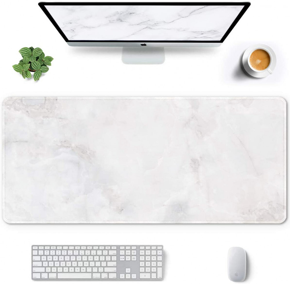 Auhoahsil Large Mouse Pad, XXL - Extended size 35.6”x15.8”, Gray White Marble