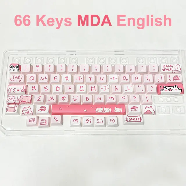Cute Kawaii Pink Cat Theme Keycaps PBT MX Switches For Gaming