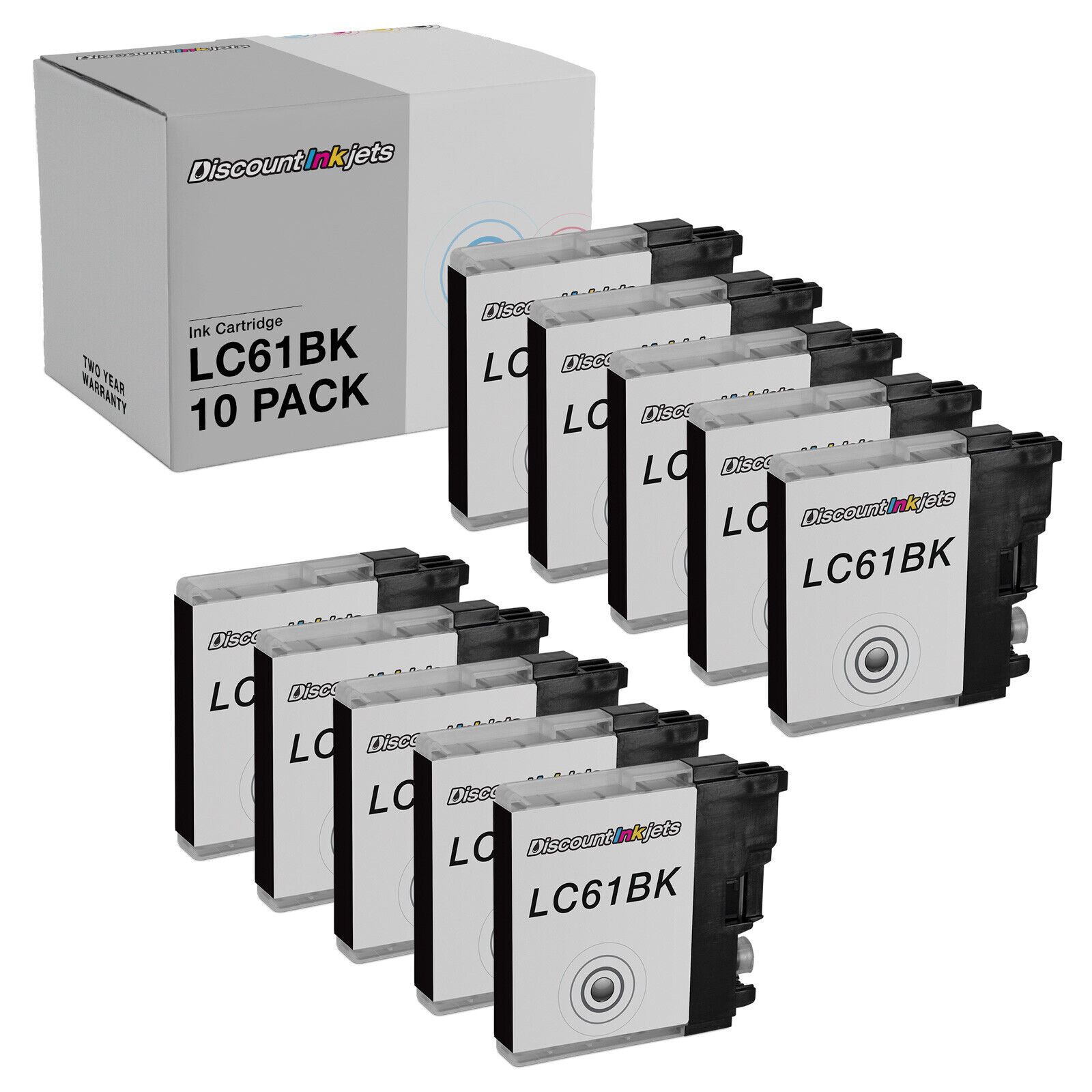 10PK Black Printer Ink Cartridge for Brother LC61BK MFC-255CW MFC-295CN MFC-5895
