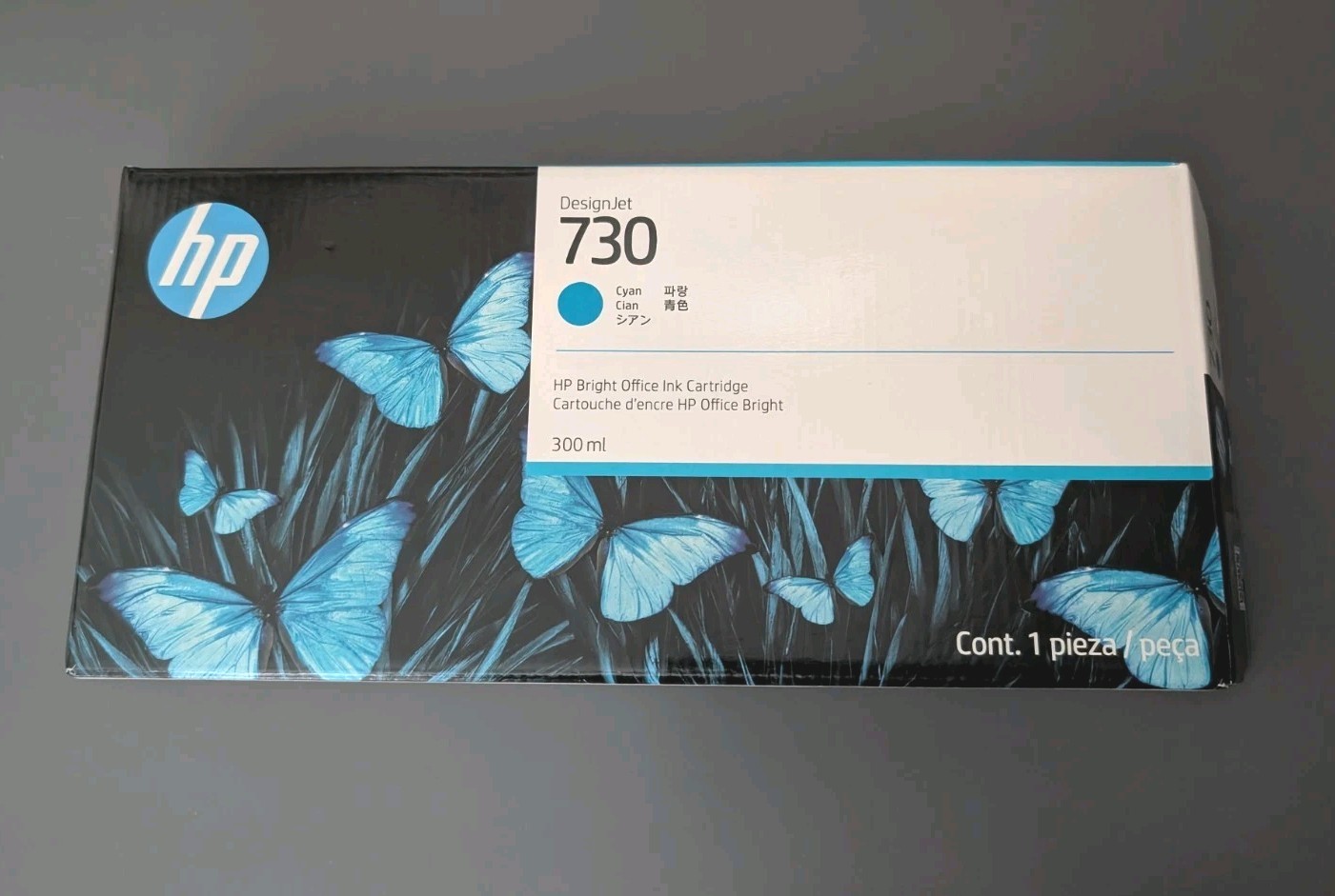 SEP 2027 HP 730 Cyan 300ml DesignJet Ink Cartridge P2V68A New Genuine Sealed