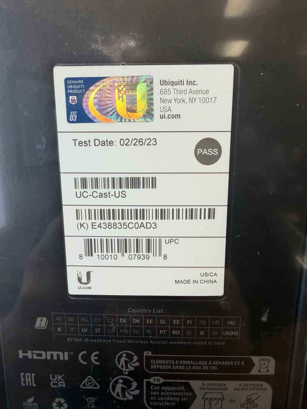Ubiquiti UniFi Connect Display Cast (UC-Cast-US) - NEW
