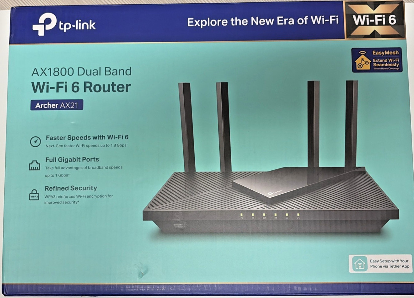 TP-Link Archer AX21 AX1800 Dual Band Wi-Fi 6 Router Gigabit EasyMesh Black