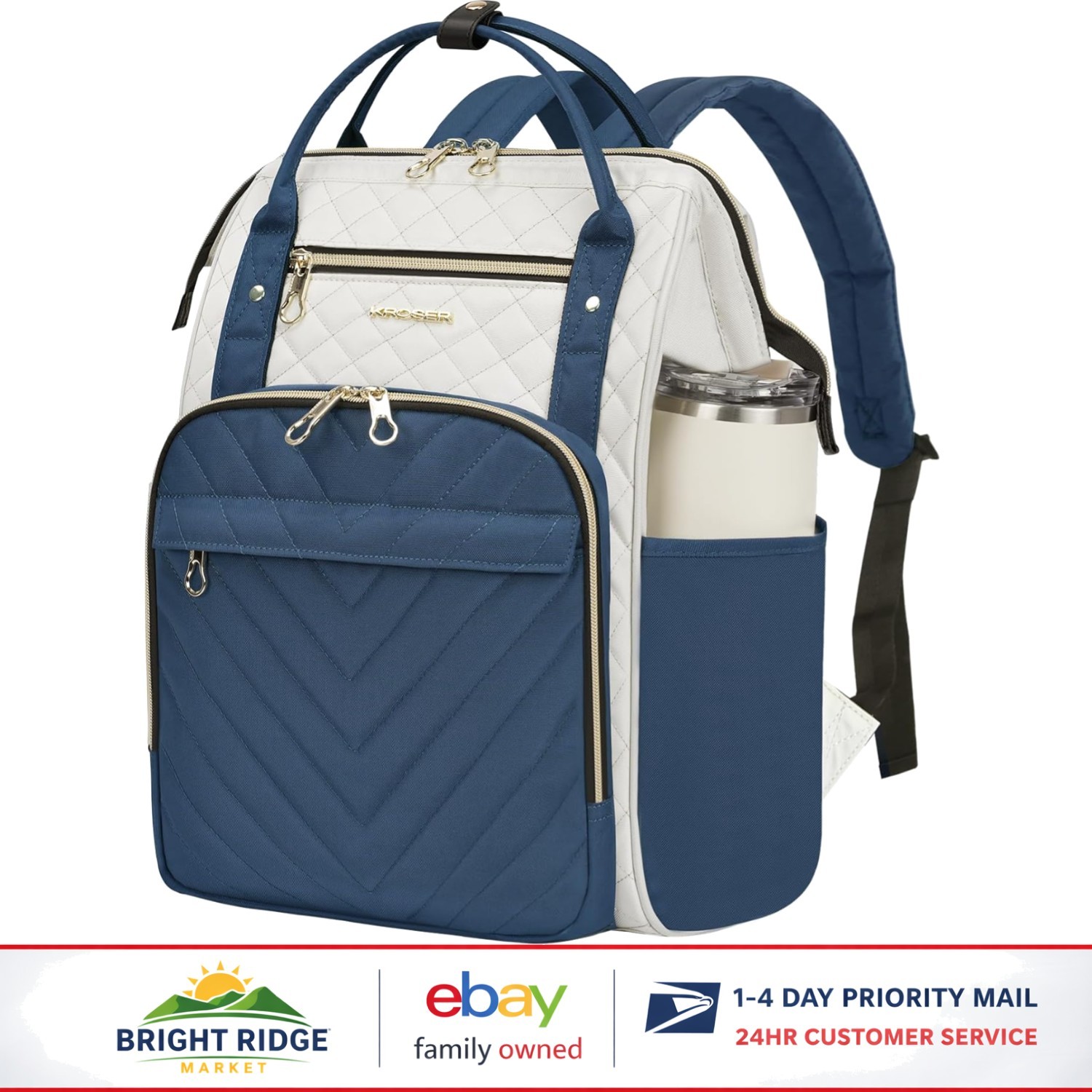 17-Inch Water-Resistant Laptop Backpack for Men and Women, Beige/Haze Blue