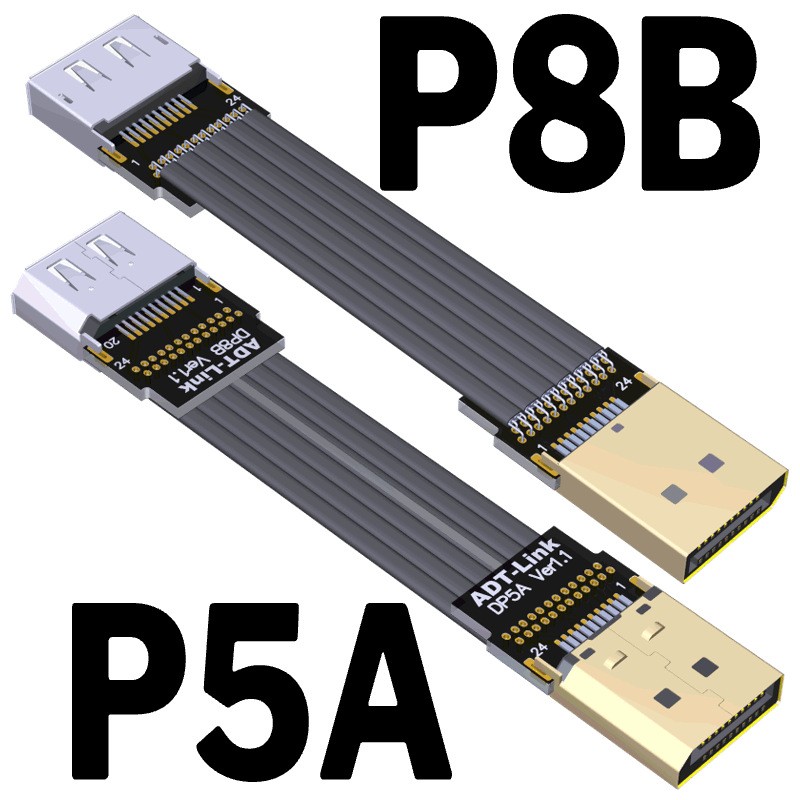 ADT DP 1.4 Male to Female Riser Cable, DisplayPort 1.4 Soft GPU Extension Cable