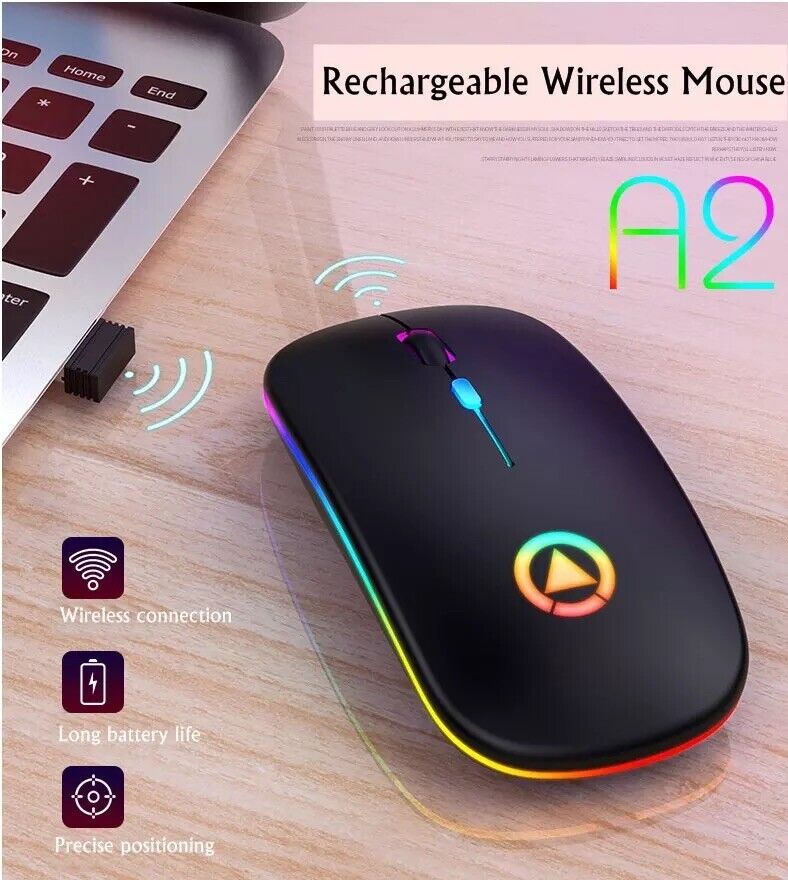 Slim Wireless Mouse Silent USB Mice 2.4GHz Rechargeable RGB For PC Laptop US 