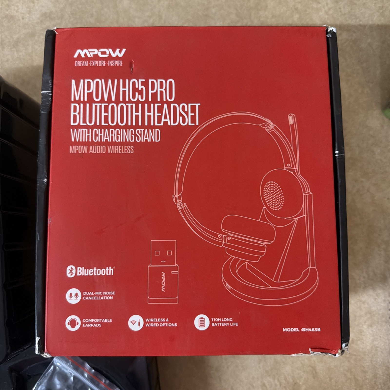 MPOW HC5 Pro Bluetooth Headset with Charging Stand Noise Canceling