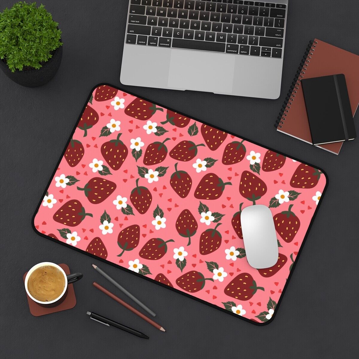 Strawberries Desk Mat: Pink Kawaii Gaming Extended XXL Mouse Pad Cute Gift Girl