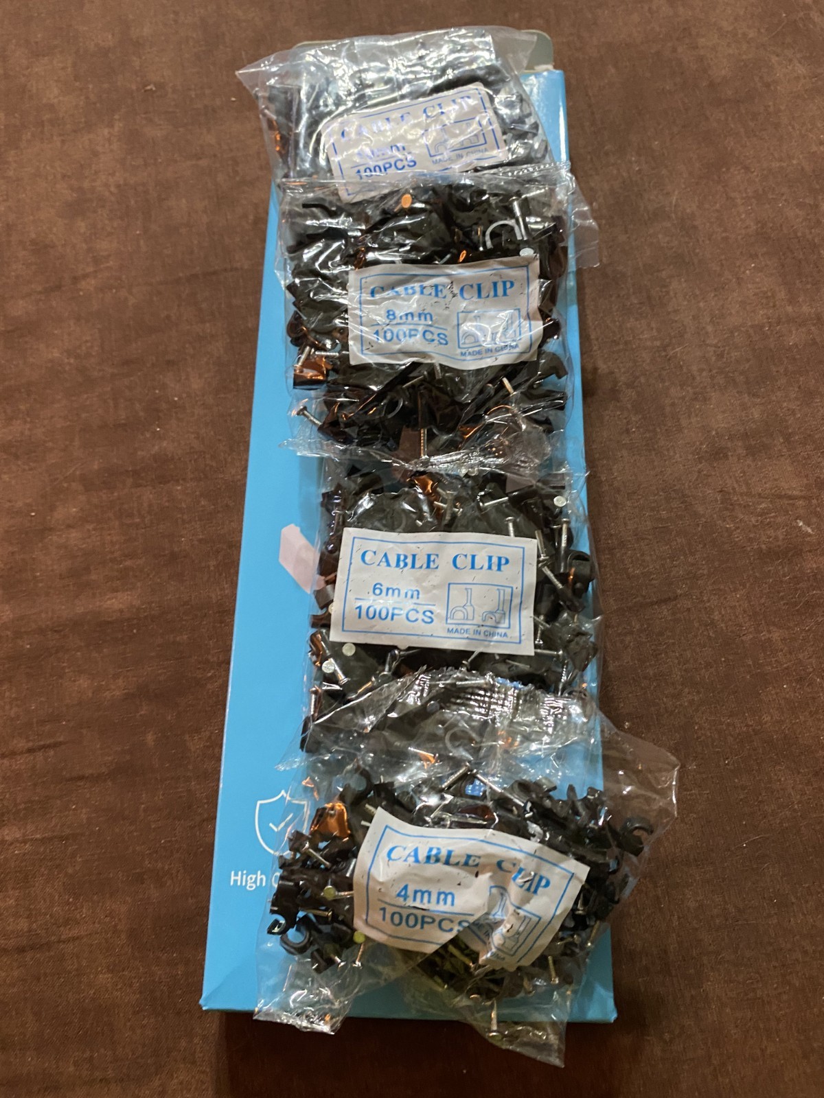 Cable Clips, 400 Pcs, 4Mm 6Mm 8Mm 10Mm, Wire Wall Clips with Steel Nails, Black