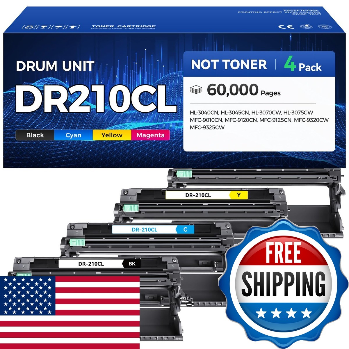 DR210CL Drum Unit 4-Pack Replacement for Brother DR-210CL Black