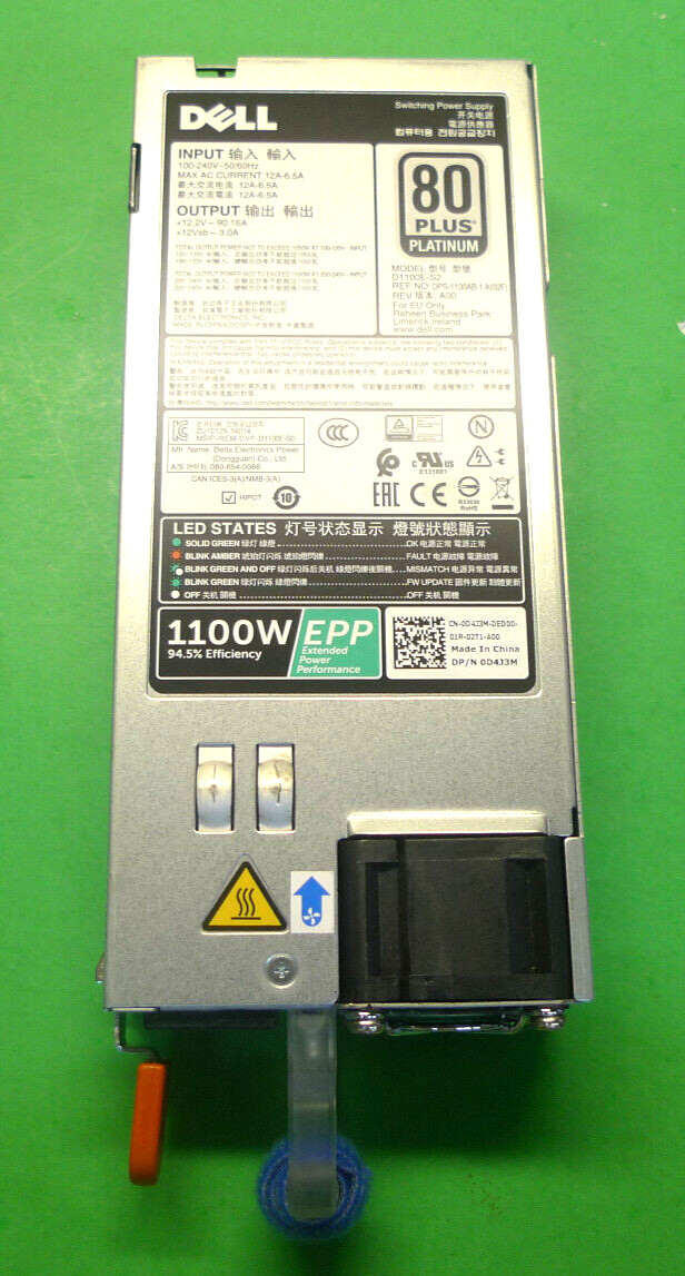 Genuine Dell PowerSwitch S6100-ON 1100W Power Supply D1100E-S2 D4J3M