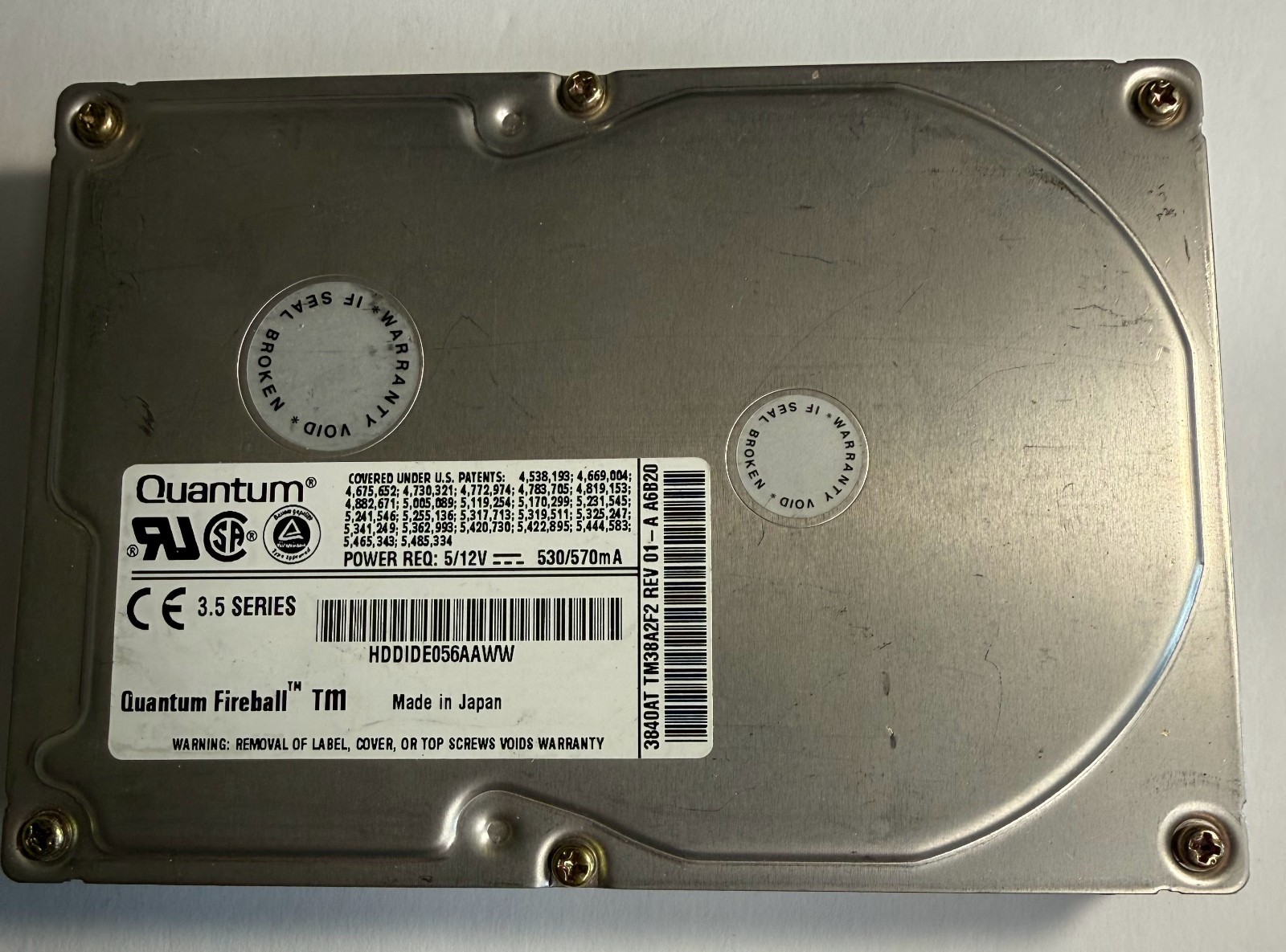 Quantum Fireball TM 3.5 Series Hard Drive HDDIDE056AAWW 3.84GB IDE Vintage HDD M