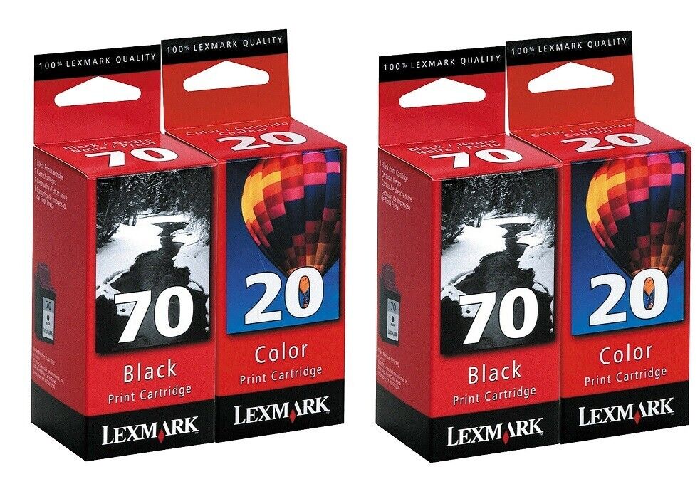 FOUR Genuine Factory Sealed Lexmark 20 Clr & 70 Blk Inkjet Cartridges (2 of ea)
