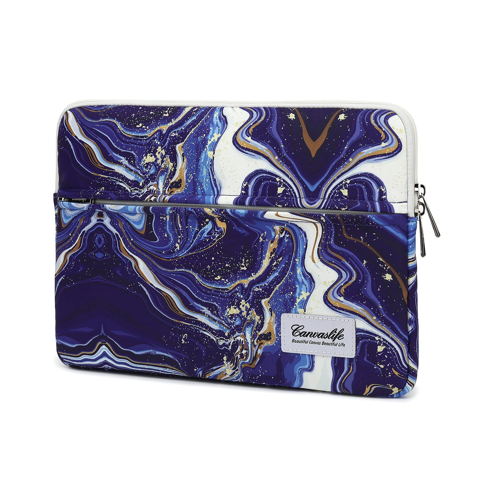 Canvaslife Blue Marble Pattern 13 inch Canvas Laptop Sleeve with Pocket 13 inch