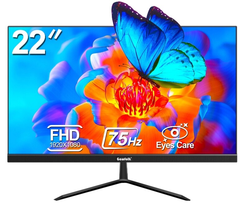 Gawfolk 22" Inch Computer Monitor, FHD 1080p 75Hz Ultra-Thin Bezel-less VA Displ