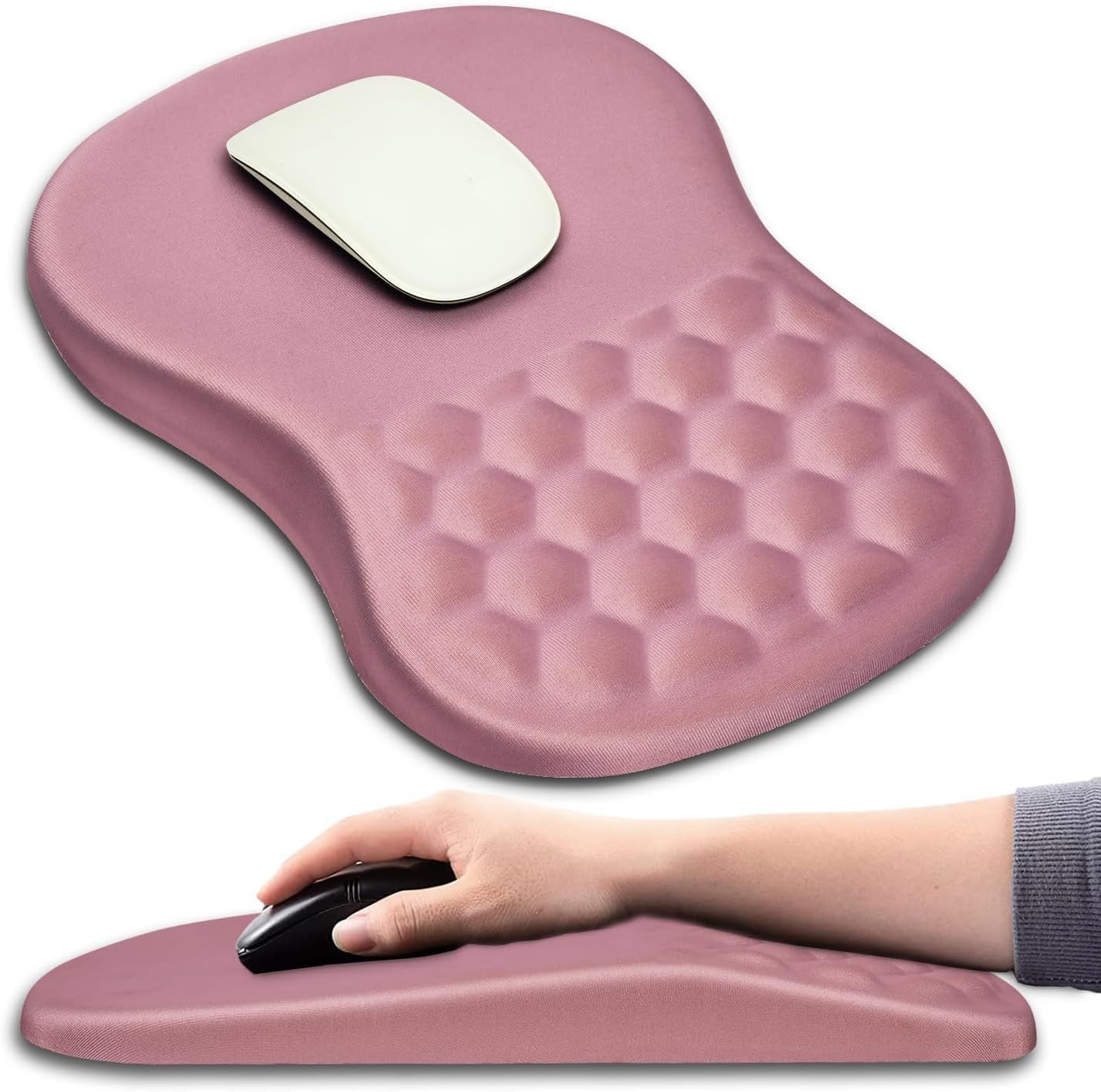 Mouse Pad Ergonomico Con Reposamunecas Masajeador Espuma de Memoria Rosa