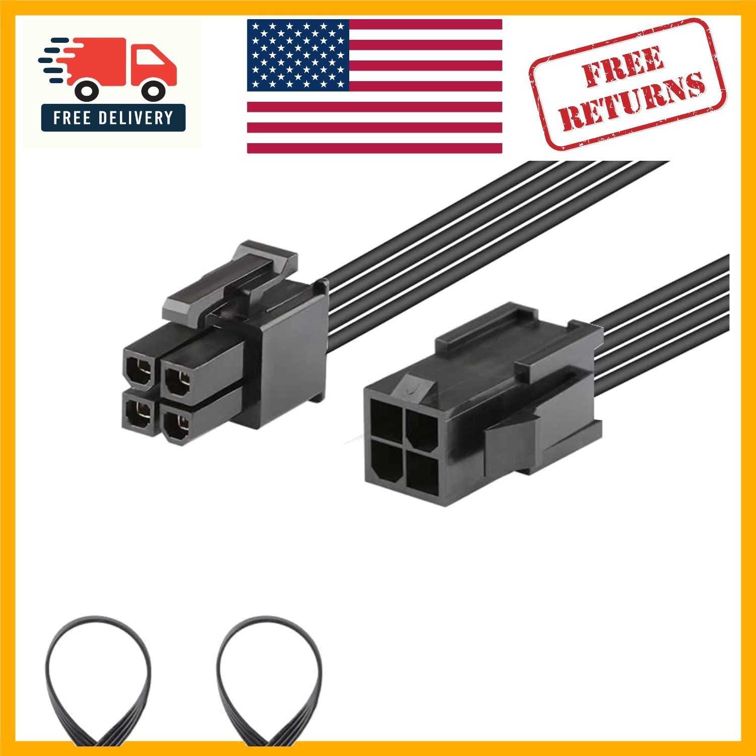 Flexible 2 Pack 8-Inch ATX 4 Pin CPU Power Cable Extension - Indoor/Outdoor