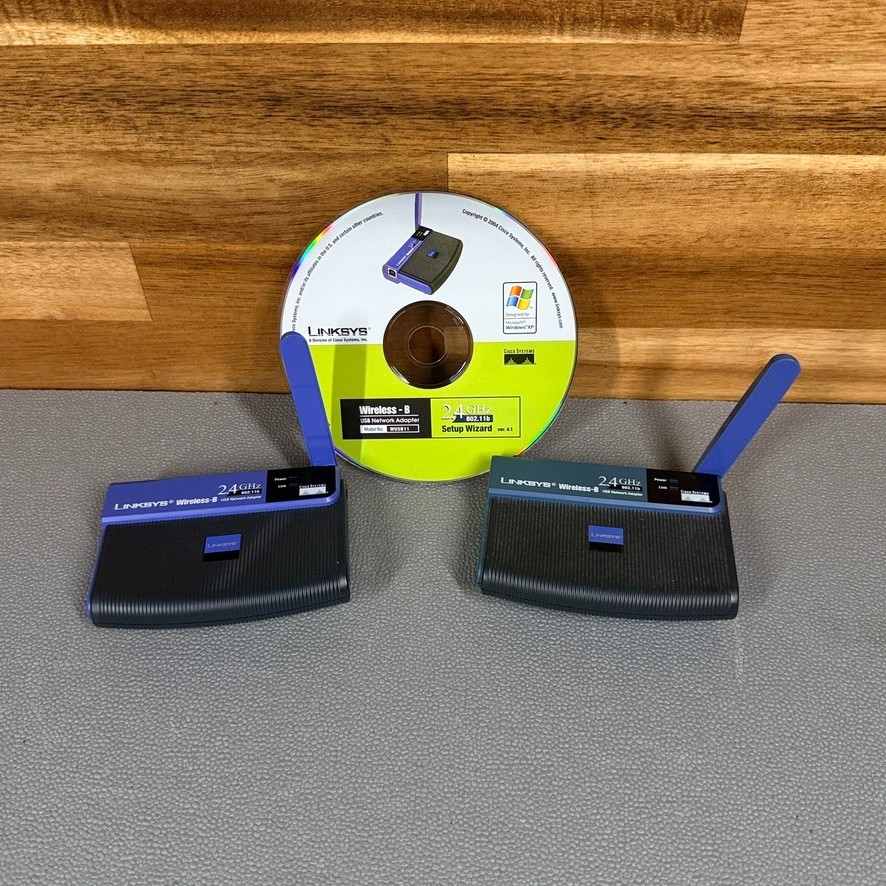 Lot 2 Linksys WUSB11 v4 Wireless-B USB WiFi Adapters 802.11b Setup CD