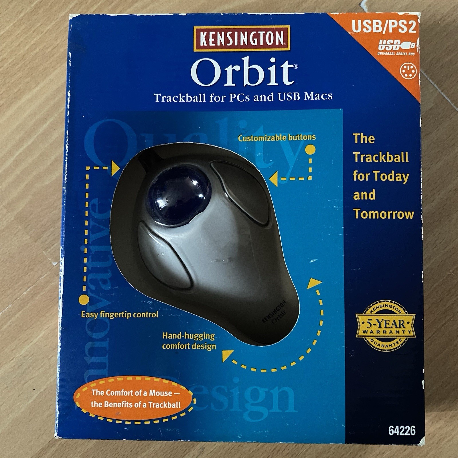 Kensington Orbit Track Ball 2 Button Mouse Model 64226 NEW USB / PS2