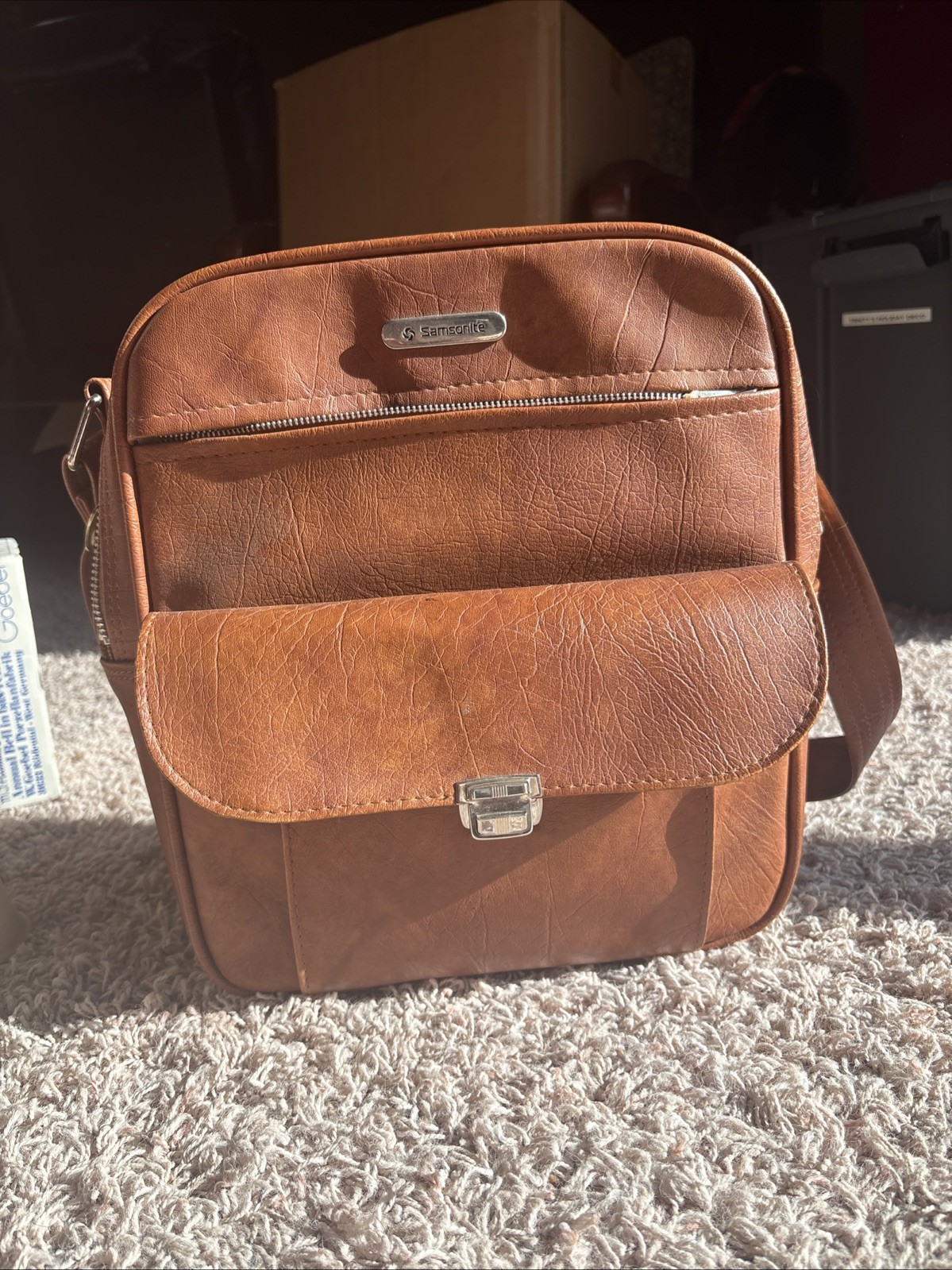 Vintage Samsonite Sonora Brown Faux Leather Shoulder Bag Laptop Travel Carry-on