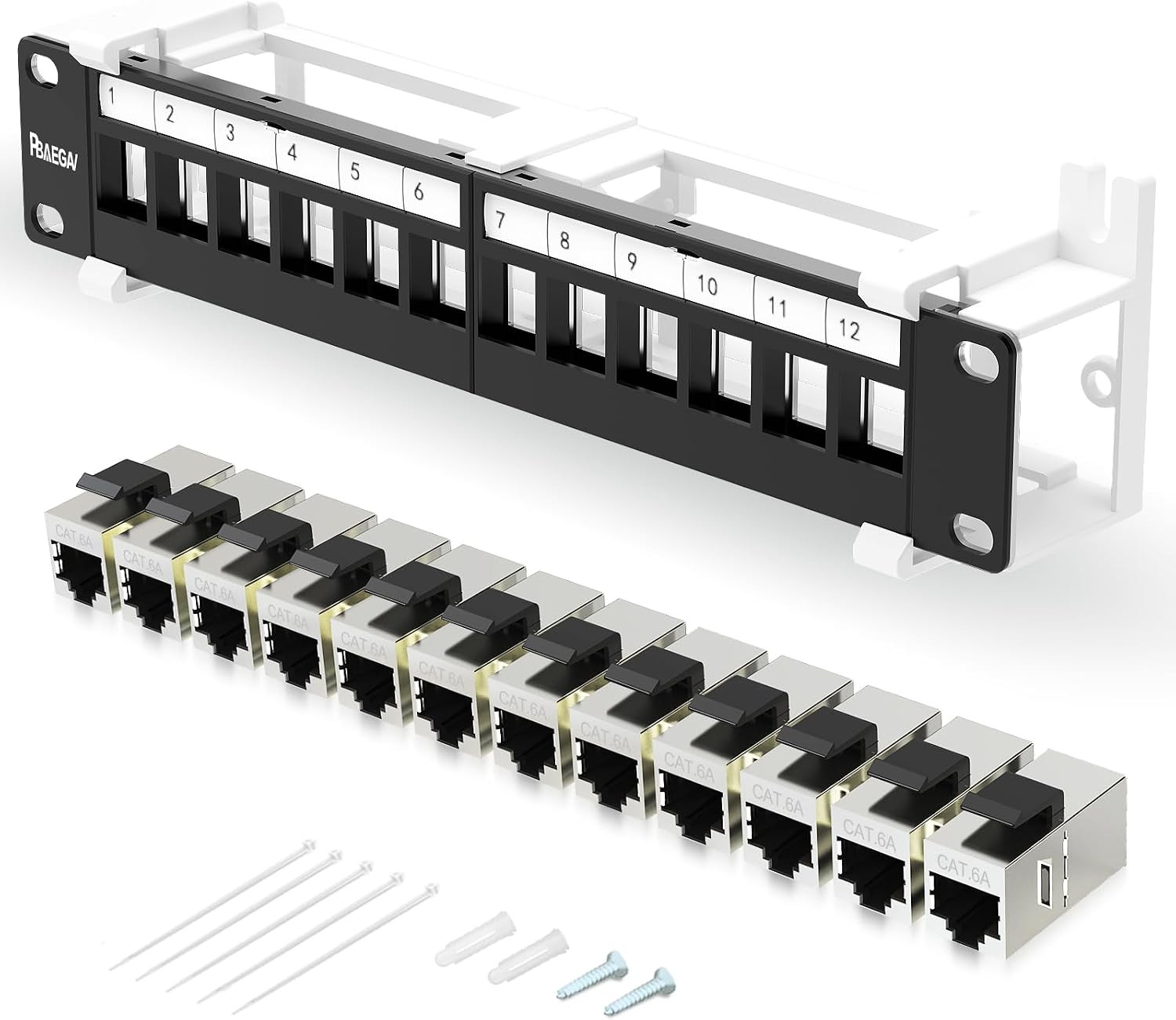12 Port Keystone Patch Panel with Cat6A Keystone Jack【Ec Listed】 89D Wall Mount
