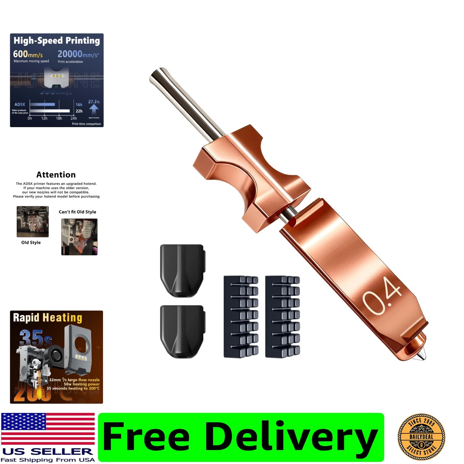 New Upgraded 0.4MM Hotend Kit for Flashforge AD5X Nozzle, All Metal 3s Quick-...