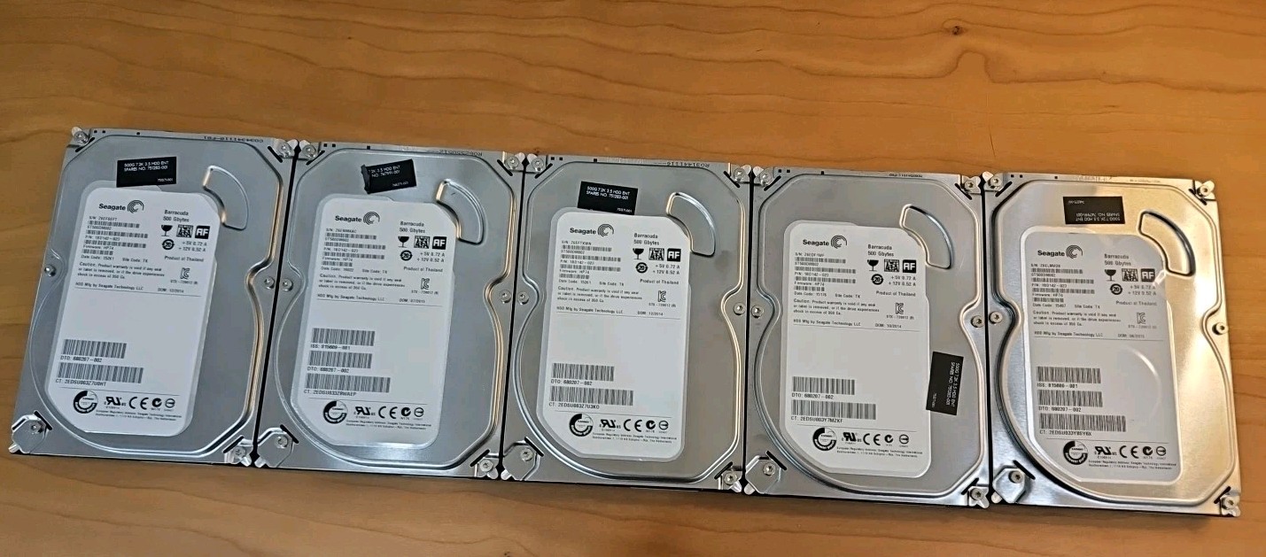 Lot Of 2.5tb (5x) Seagate Barracuda 500GB, Internal, 7200 RPM  (ST500DM002)