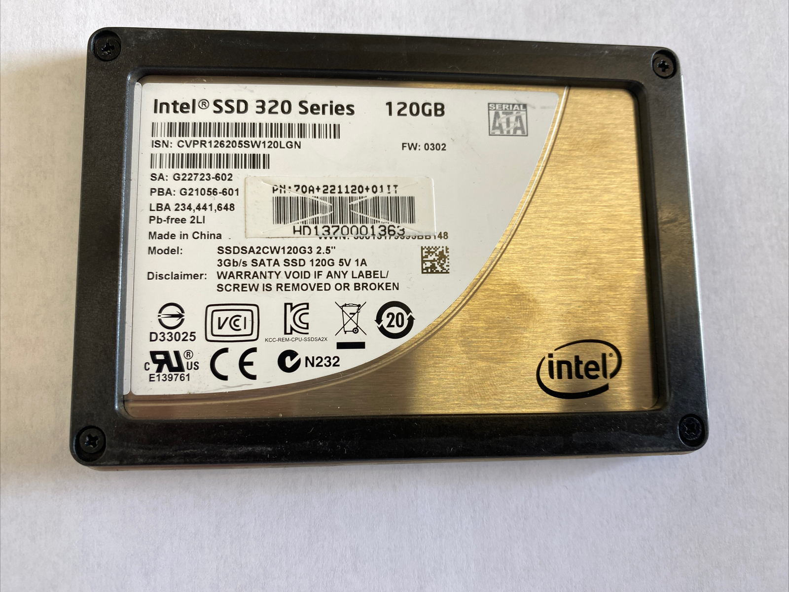 Intel SSDSA2CW120G3 320 Series 120GB 2.5" LAPTOP HARD DRIVE HDD SSD
