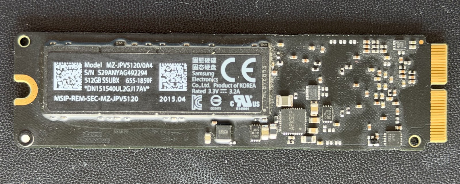 Samsung 512GB NVMe M.2 SSD Solid State Drive MZ-JPV5120/0A4 Apple 655-1859H