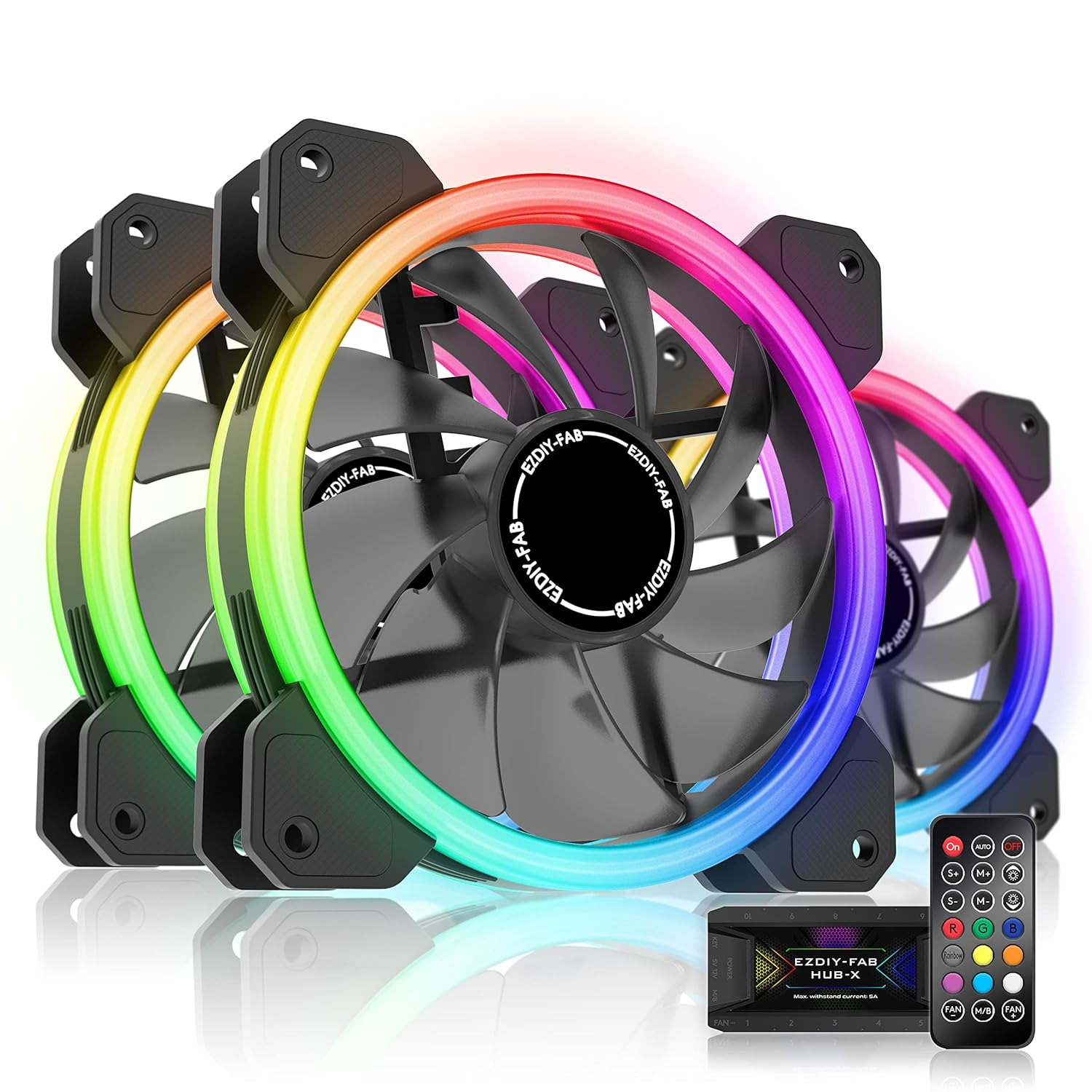 EZDIY-FAB RGB Dual Ring 120Mm Case Fans,5V Motherboard Sync,Speed Adjustable,