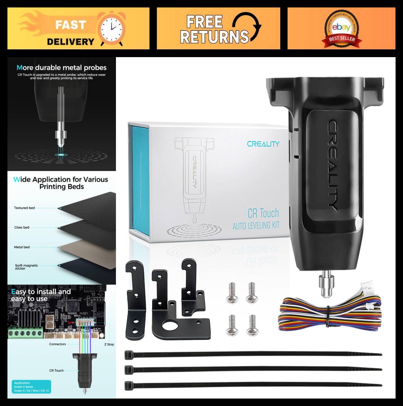 Auto Bed Leveling Kit for 3D Printers - Easy Install, Compatible with Ender 3 &