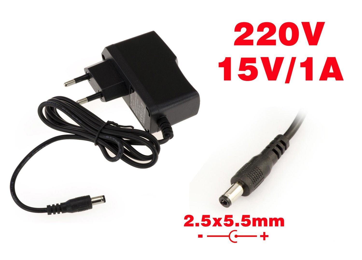 KALEA-INFORMATIQUE External Power Supply 220V To 15V 1A 2.5x5.5mm Plug