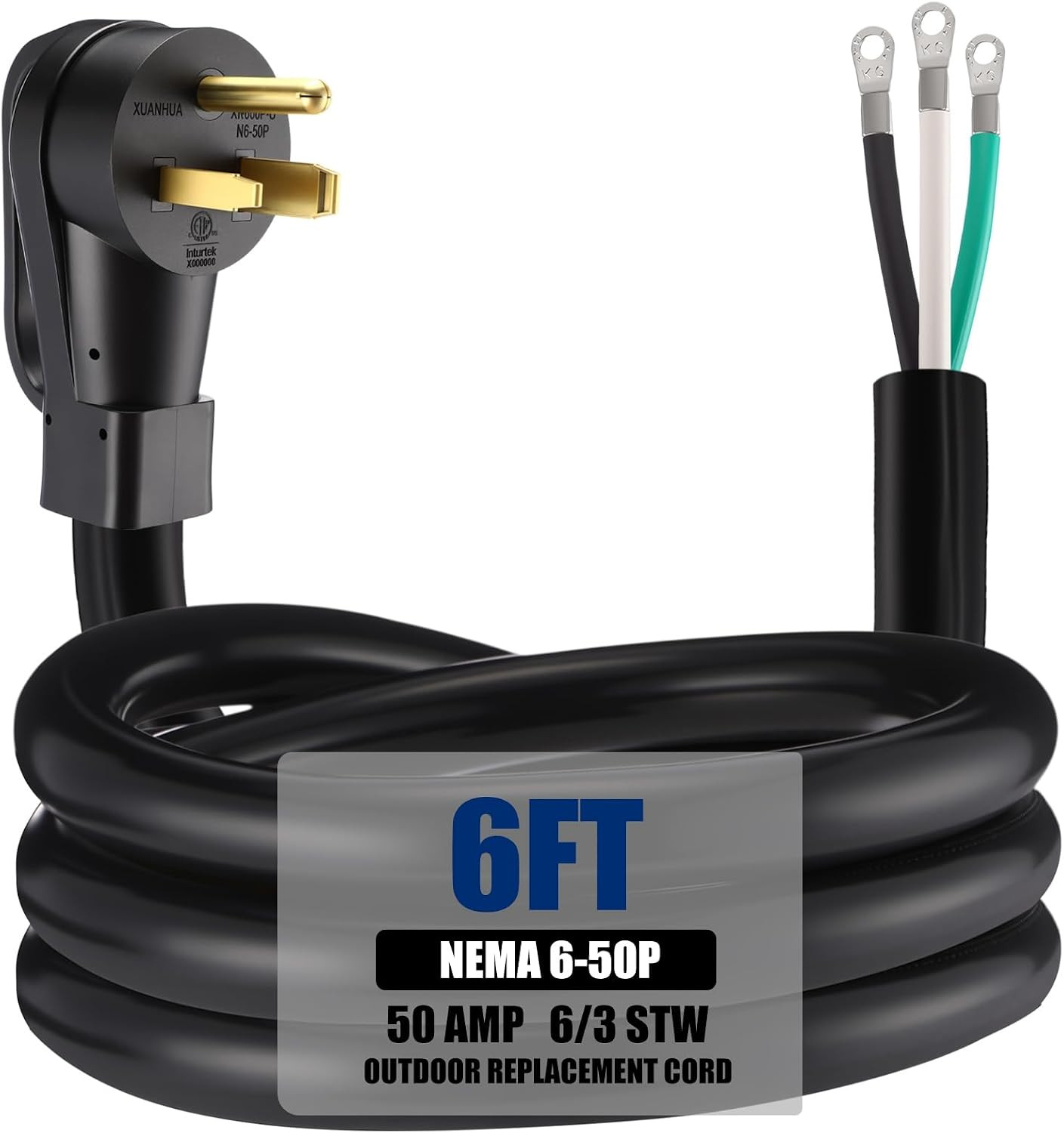 6.6 FT 6 AWG 3 Prong Replacement Power Cord Compatible with NEMA 6-50P 50 Amp 25